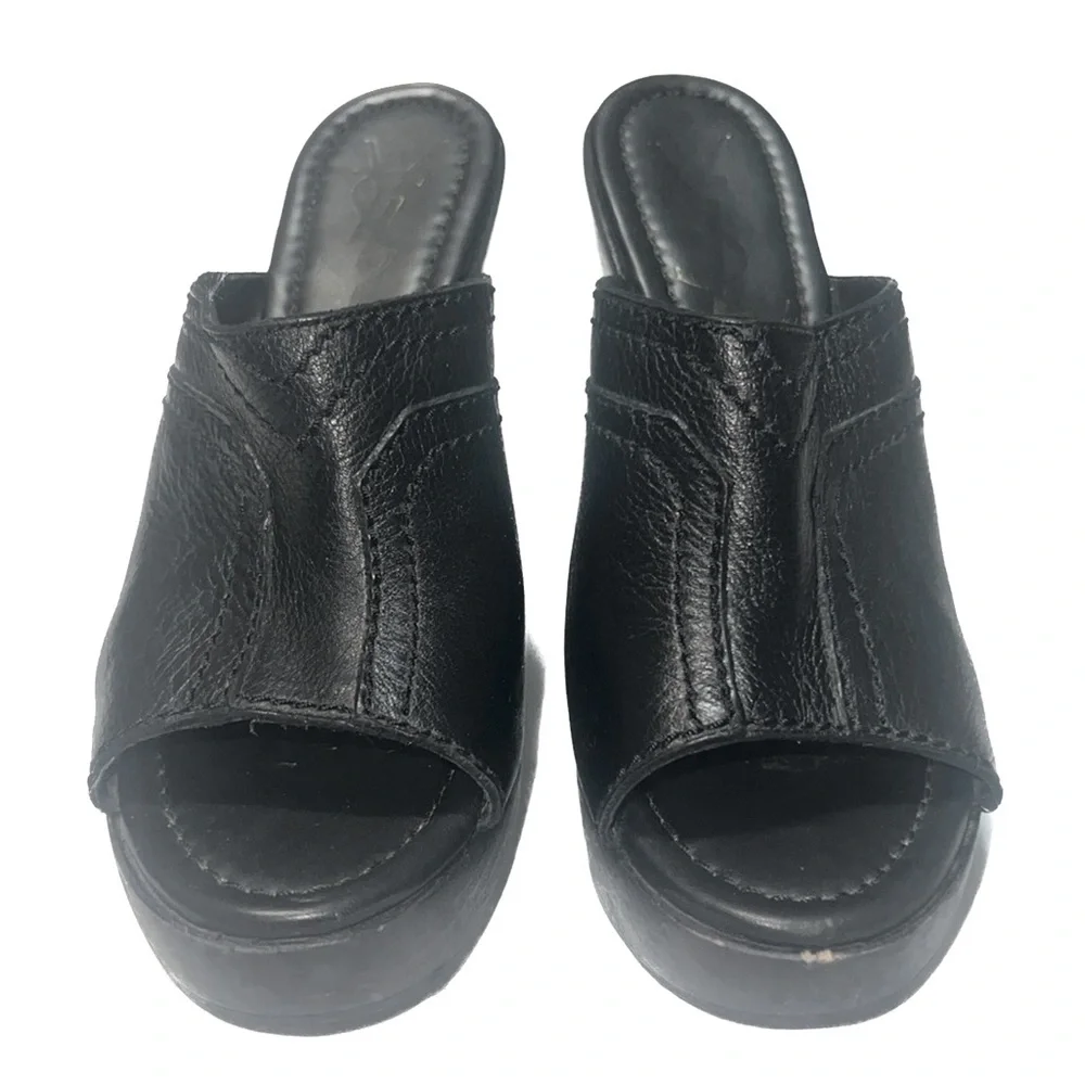 YSL Yves Saint Laurent Y2K Black Wooden Platform Block Heels, size 35